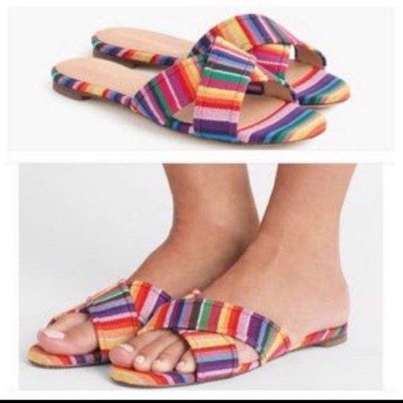 J Crew Sandals Women’s Size 10 Rainbow Multicolor Stripe Cora Crisscross Flats - Picture 1 of 6